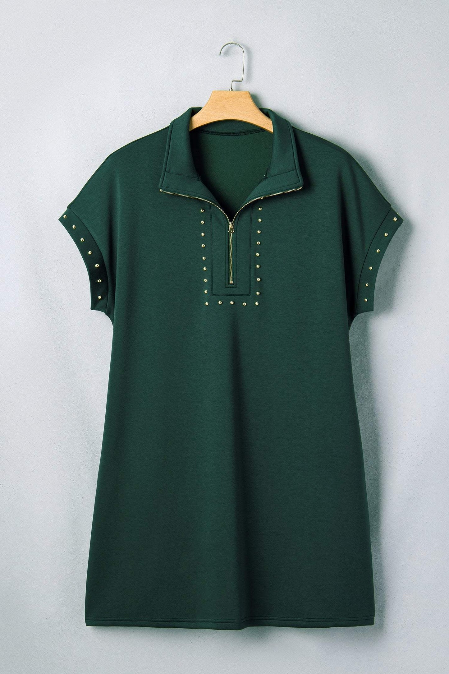 Evergreen Plus Size Glow Studded Zip up T Shirt Dress with Pockets