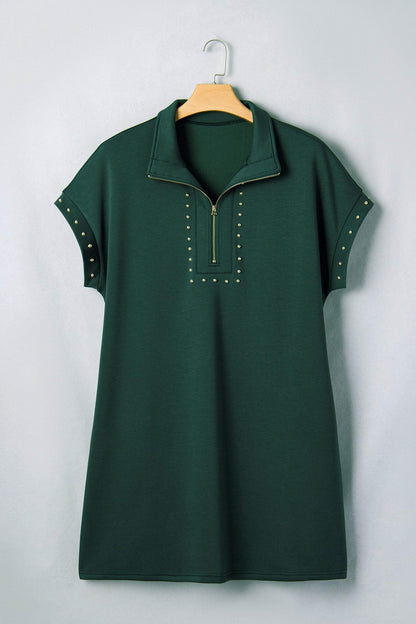 Evergreen Plus Size Glow Studded Zip up T Shirt Dress with Pockets