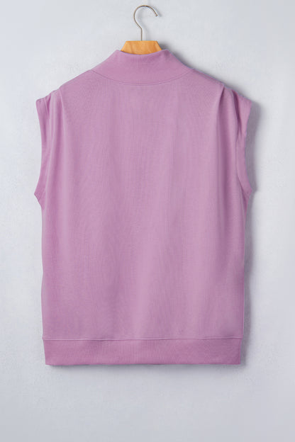 Myosotis Solid Color High Neck Cap Sleeve Loose Top
