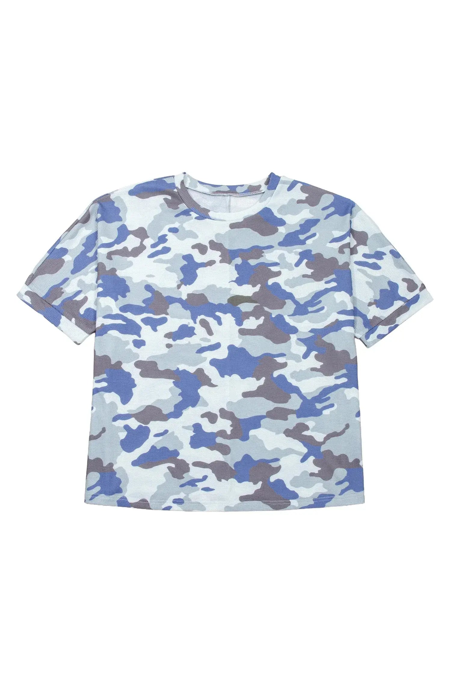 Gray Plus Size Camouflage Print Textured Casual Tee - Sweet Fashion Wholesale