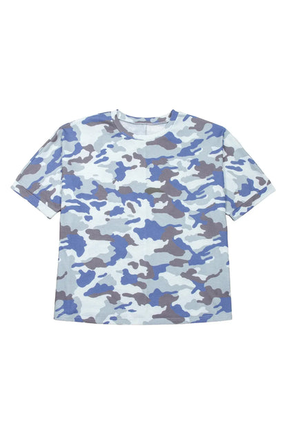 Gray Plus Size Camouflage Print Textured Casual Tee - Sweet Fashion Wholesale