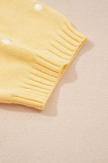 Yellow Cream Elegant Polka Dot Bubble Short Sleeve Sweater