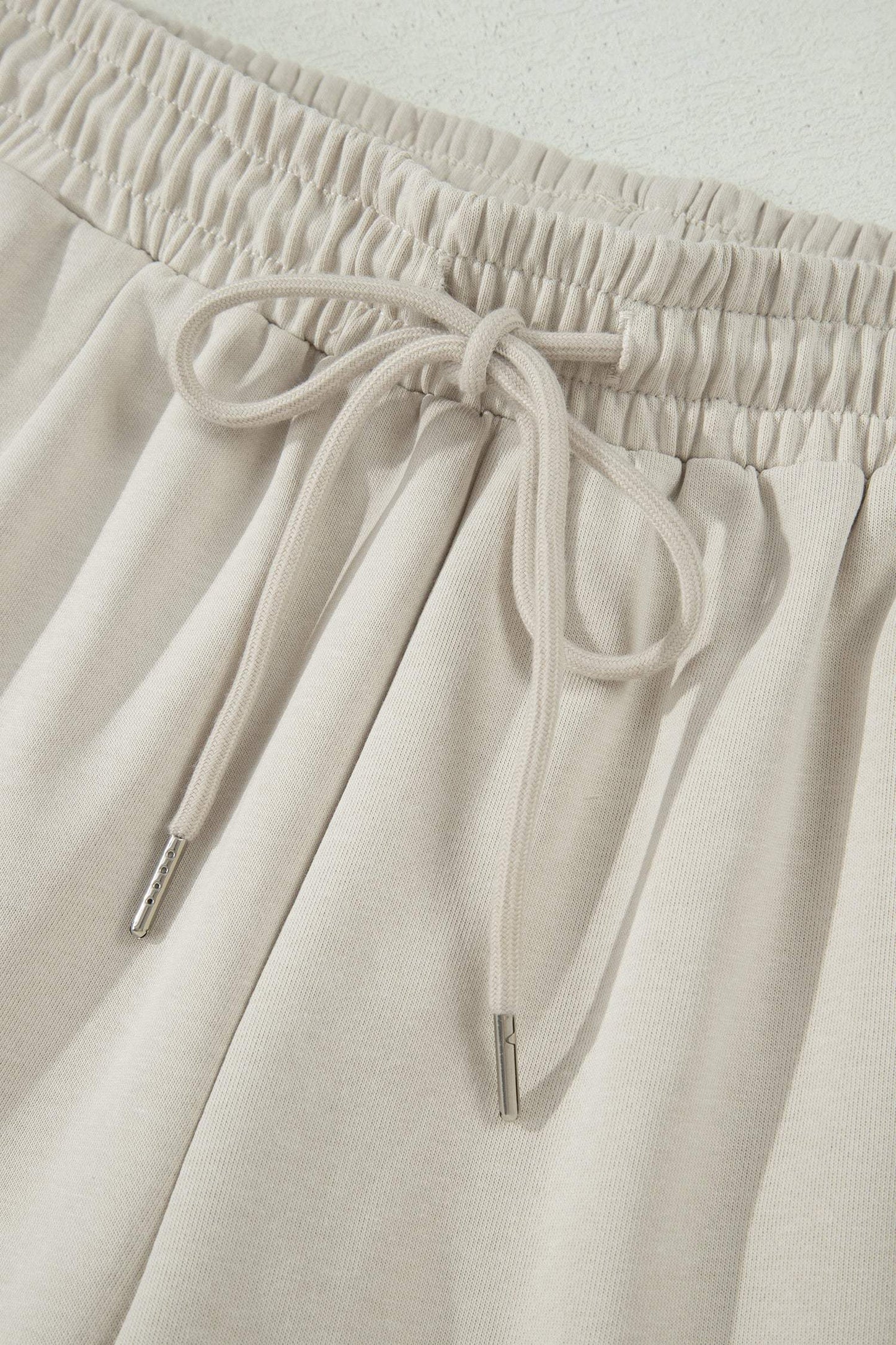 Smoke Gray Solid Color Puffy Loose Top Drawstring Shorts 2pcs Outfit