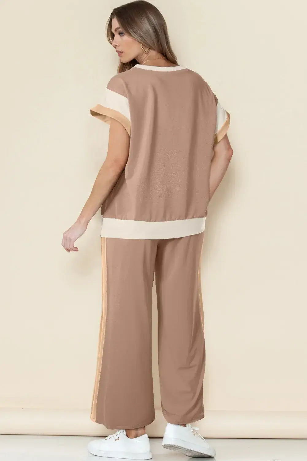 Dark Green Color Block Detail Casual Two-piece Set - Sweet Fashion Wholesale