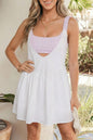 Beau Blue Faux Two Piece Gingham Contrast Patchwork Loose Mini Dress
