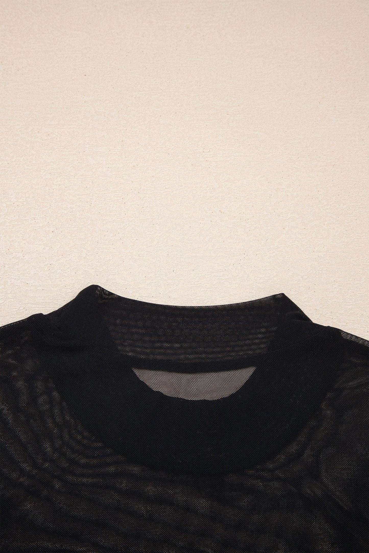 Black Sheer Mesh Patchwork Cap Sleeve T Shirt - Sweet Fashion Wholesale