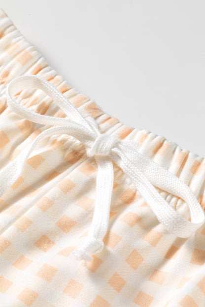 Yellow Plaid Baggy Pullover Drawstring Casual Shorts 2pcs Outfit