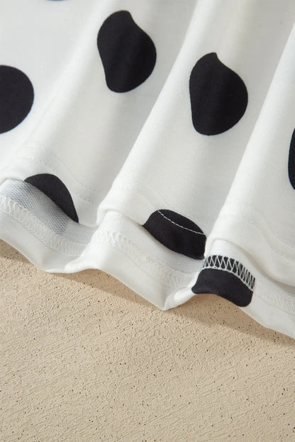 White Polka Dot Short Sleeve Top Casual Skort 2pcs Outfit - Sweet Fashion Wholesale
