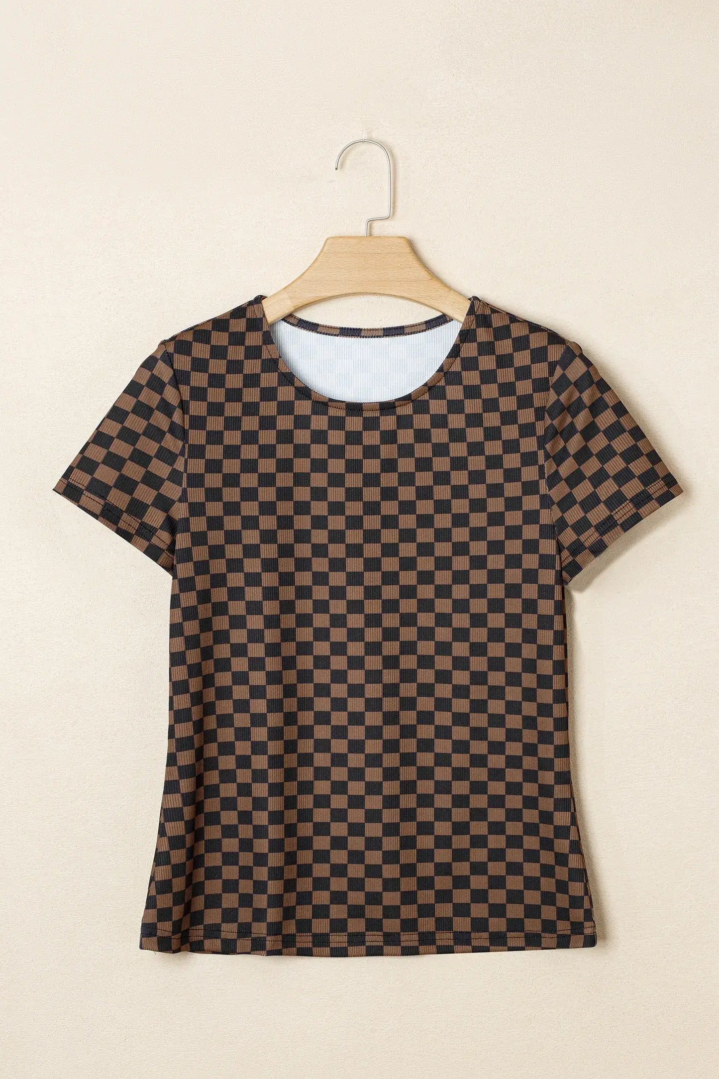 Black Checkerboard Round Neck Summer T Shirt - Sweet Fashion Wholesale