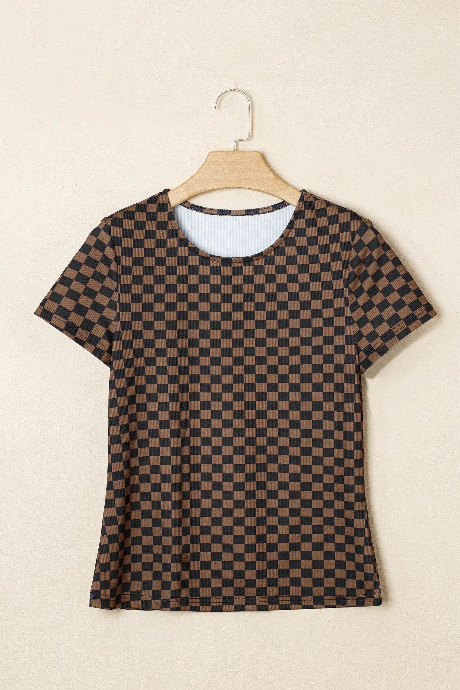Black Checkerboard Round Neck Summer T Shirt - Sweet Fashion Wholesale