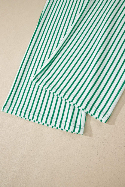 Sky Blue Stripe Crew Neck Tee Drawstring Waist Cropped Pants Set