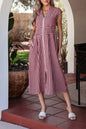 Red Plaid Print Full Zipper Cinched Waist Fit Flare Sleeveless Maxi Dress - Sweet Fashion Wholesale