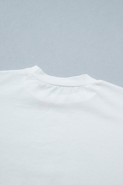 White Asymmetric Lace Hem Patchwork Tee