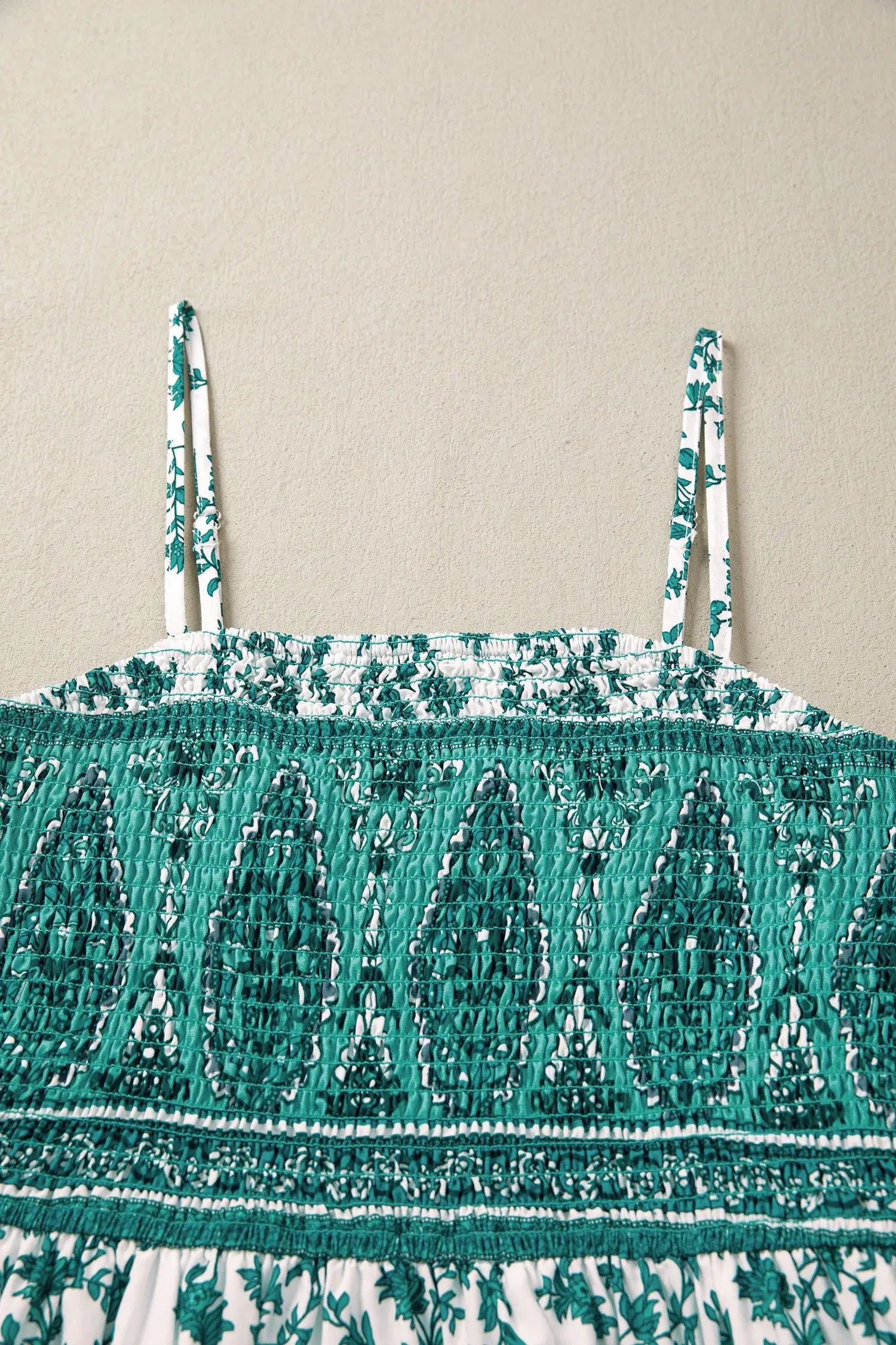 Green Boho Floral Print Shirred Cami Maxi Dress - Sweet Fashion Wholesale