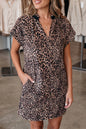 Brown Leopard Print Short Sleeve Mini Shift Silhouette Dress
