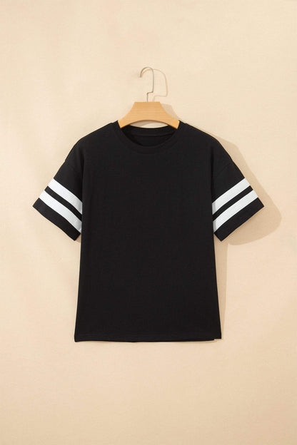 Black Varsity Striped Short Sleeve Crew Neck T Shirt