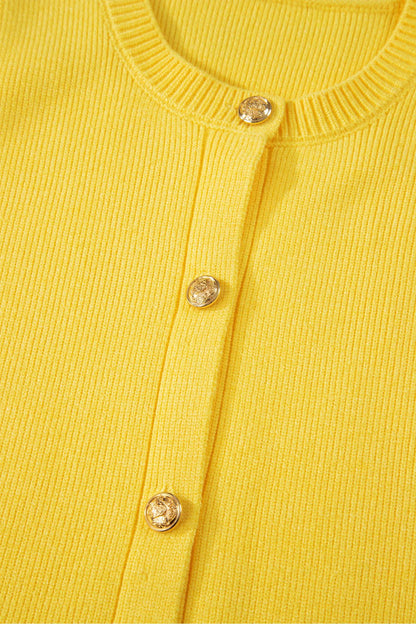 White Solid Color Sleeveless Knit Button Pocketed Sweater