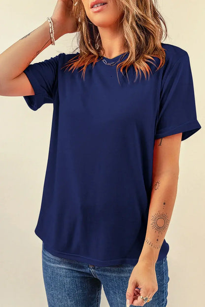 Mint Green Casual Plain Crew Neck Tee - Sweet Fashion Wholesale