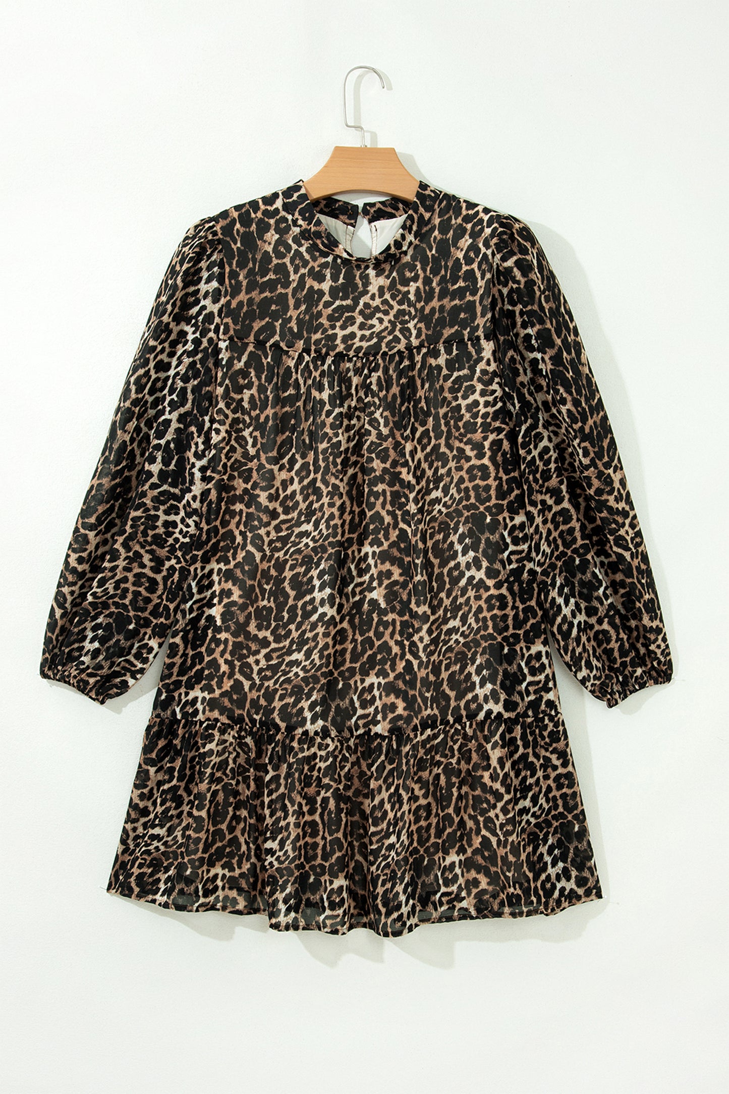 Brown Leopard Print Long Sleeve Short Shift Dress