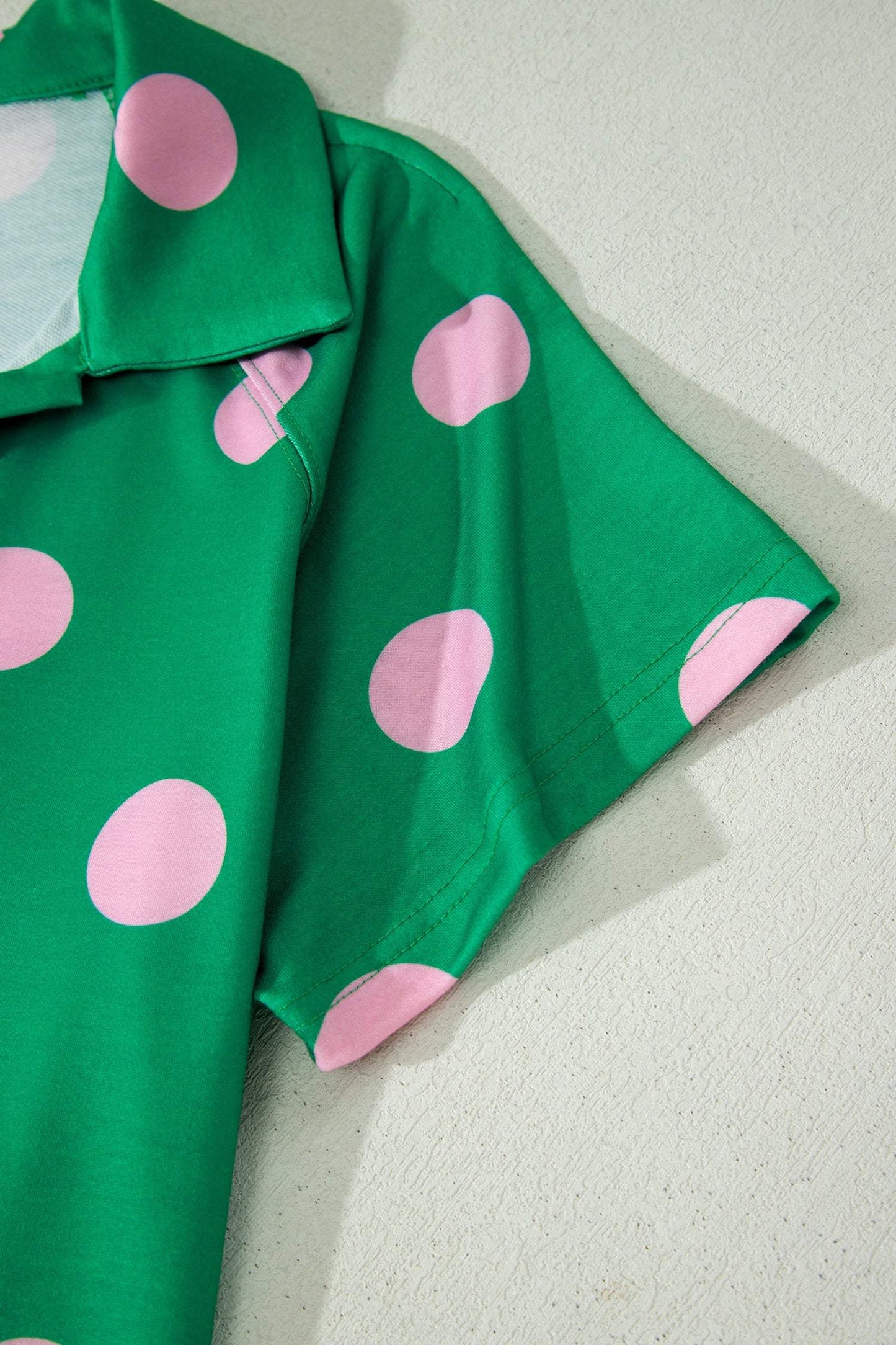 Green Polka Dot Print V Neck Tee Short Set