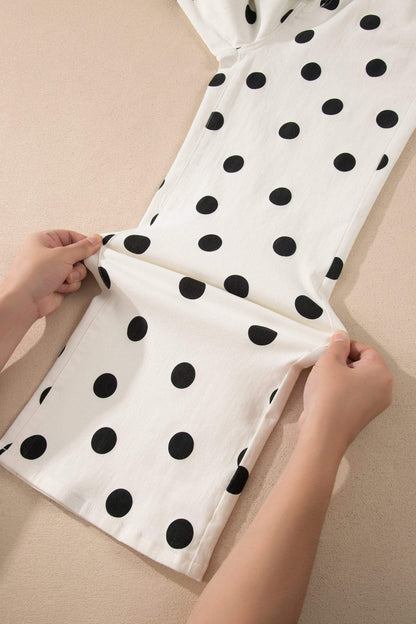 White Polka Dot Print Wide Leg Ankle-Length Jeans