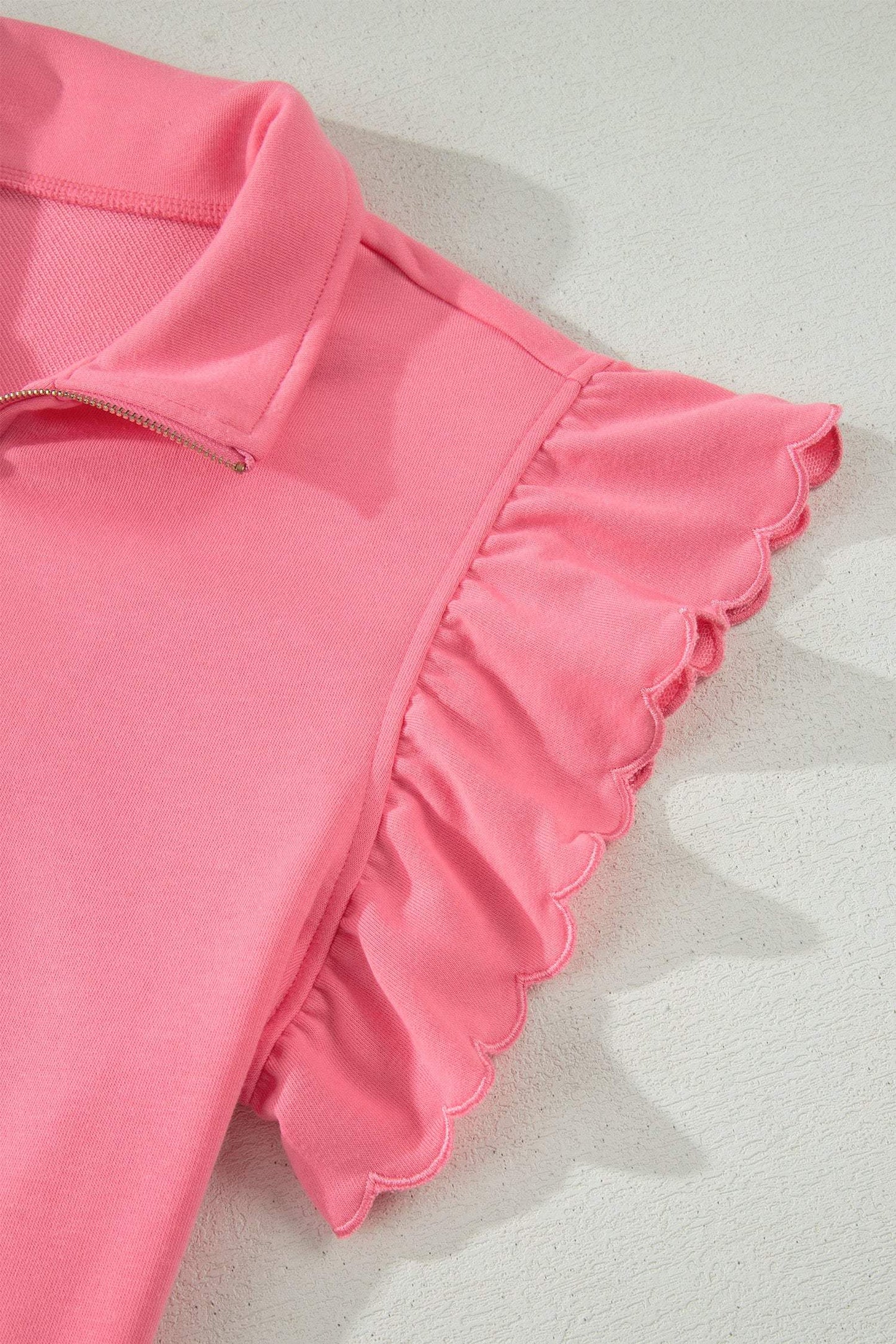Sky Blue Half Zipped Ruffled Short Set