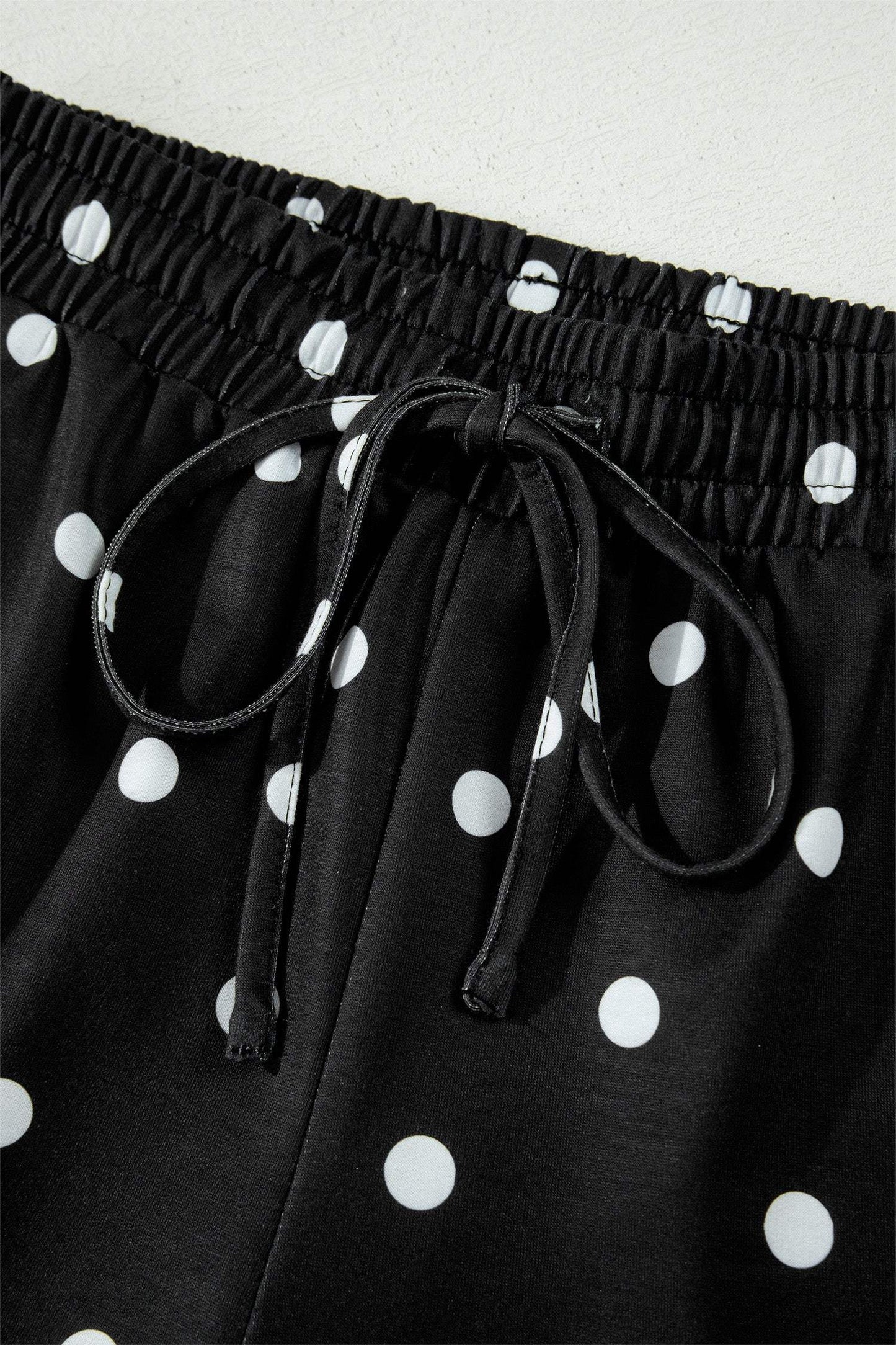 Yellow Exposed Seam Detail Polka Dot Loose Tee Drawstring Shorts Set