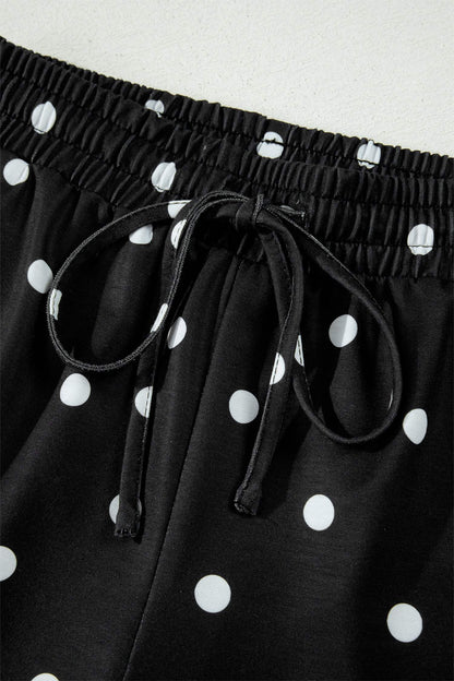 Yellow Exposed Seam Detail Polka Dot Loose Tee Drawstring Shorts Set