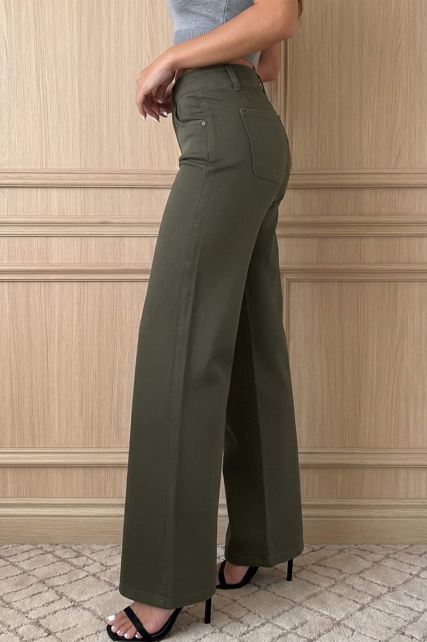 Mist Green 2-Button High Waist Wide Leg Jeans