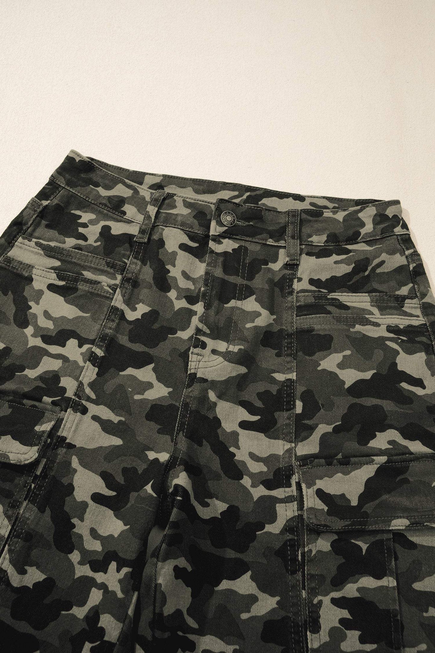 Green Camouflage Print Multi Pocketed Womens Denim Pants
