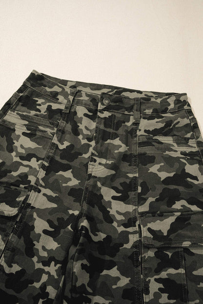Green Camouflage Print Multi Pocketed Womens Denim Pants