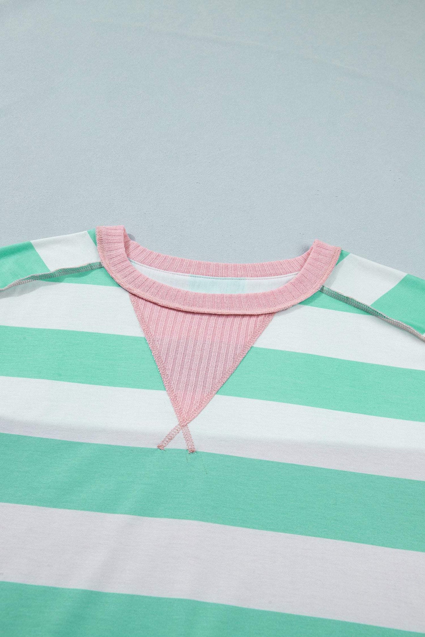 Green Stripe Exposed Seam Ribbed Patchwork Oversized Tee