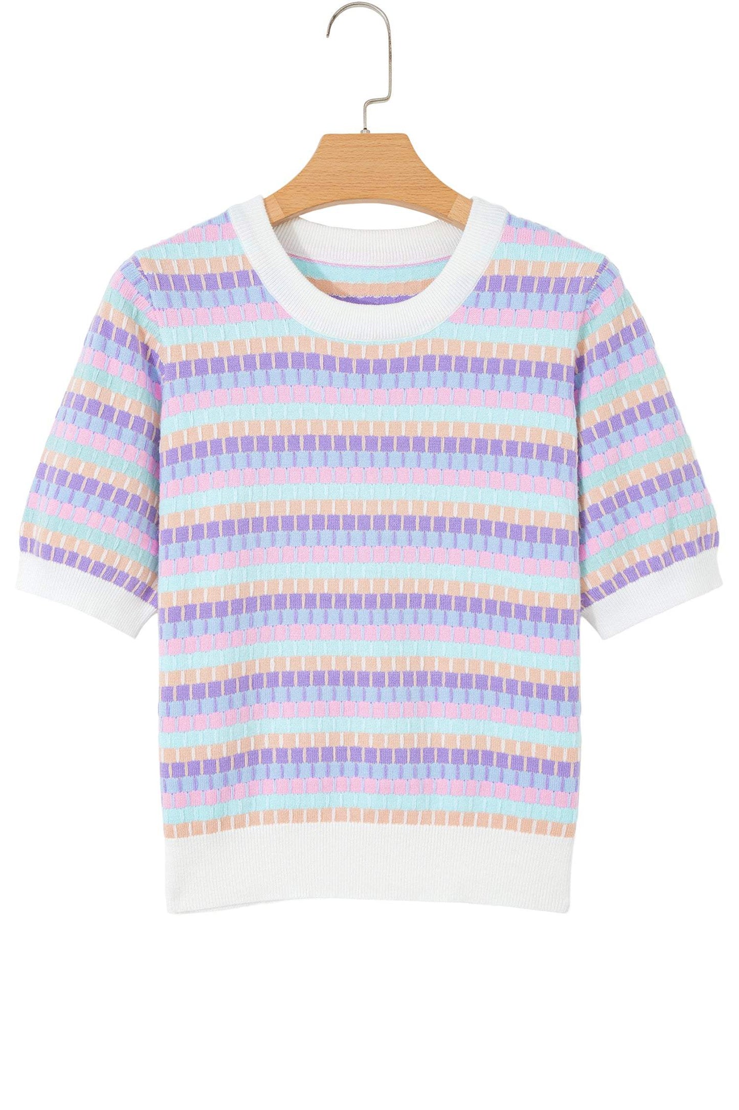 Orange Abstract Striped Knit Short Sleeve Sweater