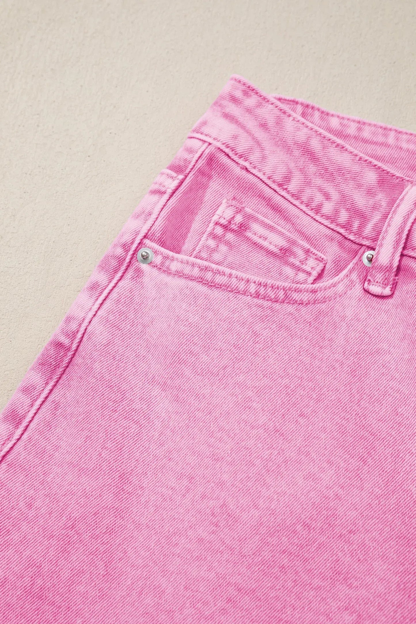 Pink Acid Wash High Waist Uneven Raw Hem Shift Jeans - Sweet Fashion Wholesale