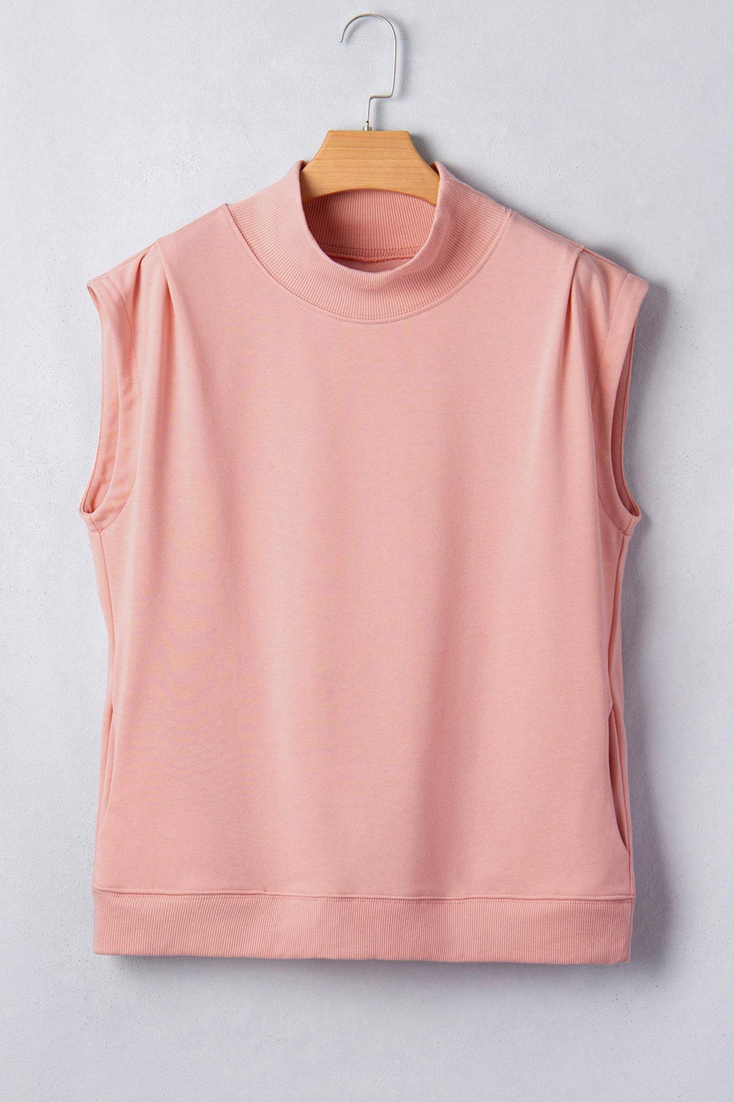 Sky Blue Solid Color High Neck Cap Sleeve Loose Top