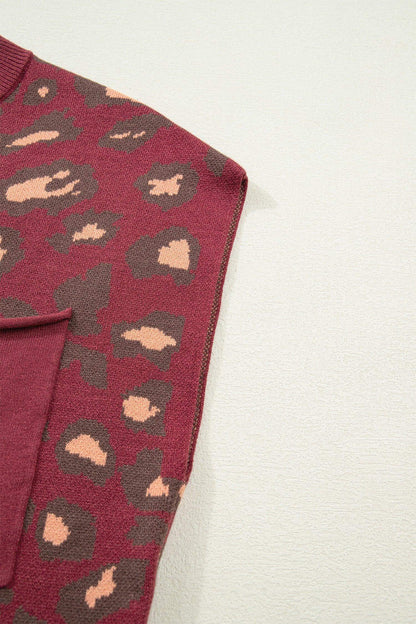 Red Leopard Print Cap Sleeve Knitted Top - Sweet Fashion Wholesale