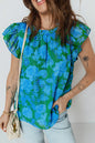 Green Floral Print Ruffled Sleeve Summer Blouse - Sweet Fashion Wholesale