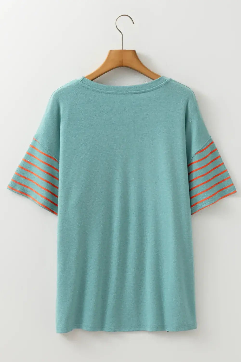 Laurel Green Color Block Striped Detail Loose T Shirt - Sweet Fashion Wholesale