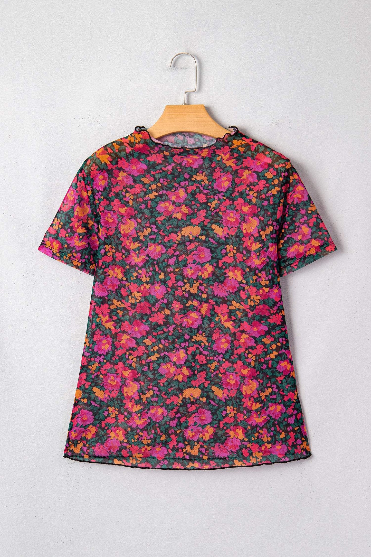 Camel Leopard Printed Mesh Short Sleeve Top