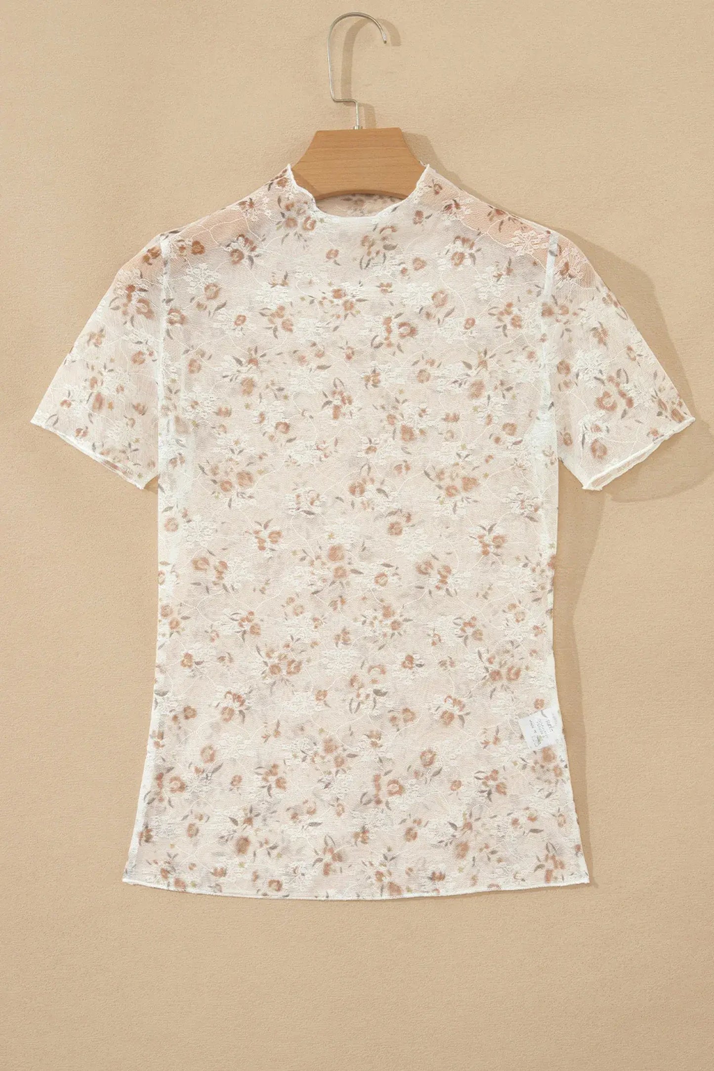 White Mock Neck Short Sleeve Floral Mesh Top - Sweet Fashion Wholesale