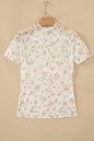 White Mock Neck Short Sleeve Floral Mesh Top - Sweet Fashion Wholesale