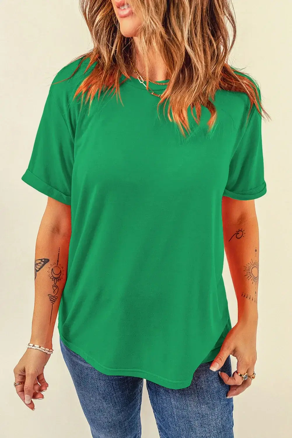 Mint Green Casual Plain Crew Neck Tee - Sweet Fashion Wholesale