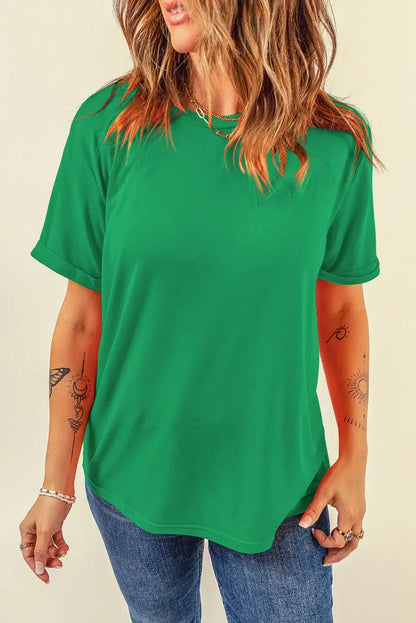 Mint Green Casual Plain Crew Neck Tee - Sweet Fashion Wholesale