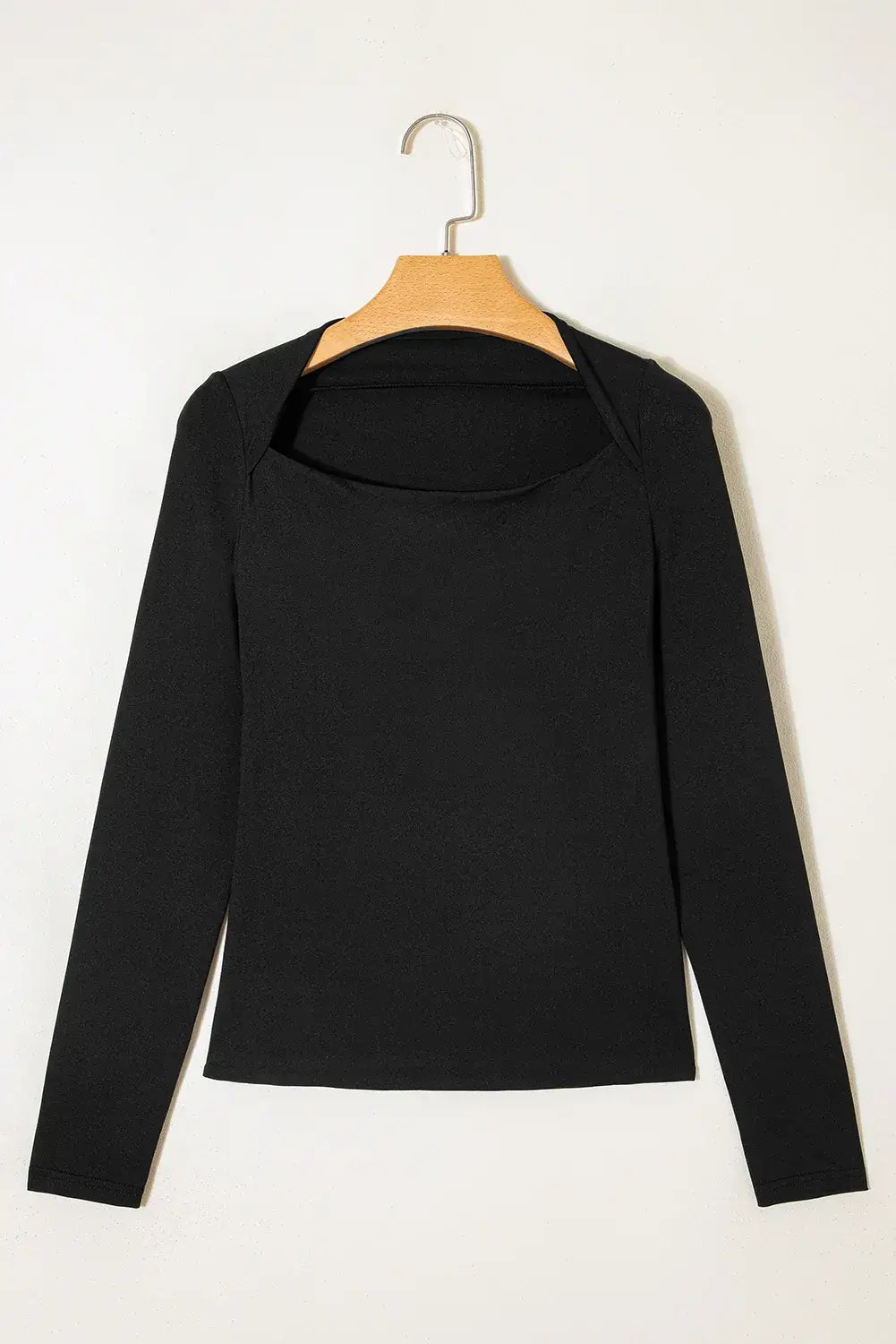 Black Crisscross Boat Neck Long Sleeve Slim Top