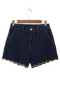 Navy Blue Embroidered Scalloped Trim Relaxed Denim Shorts - Sweet Fashion Wholesale