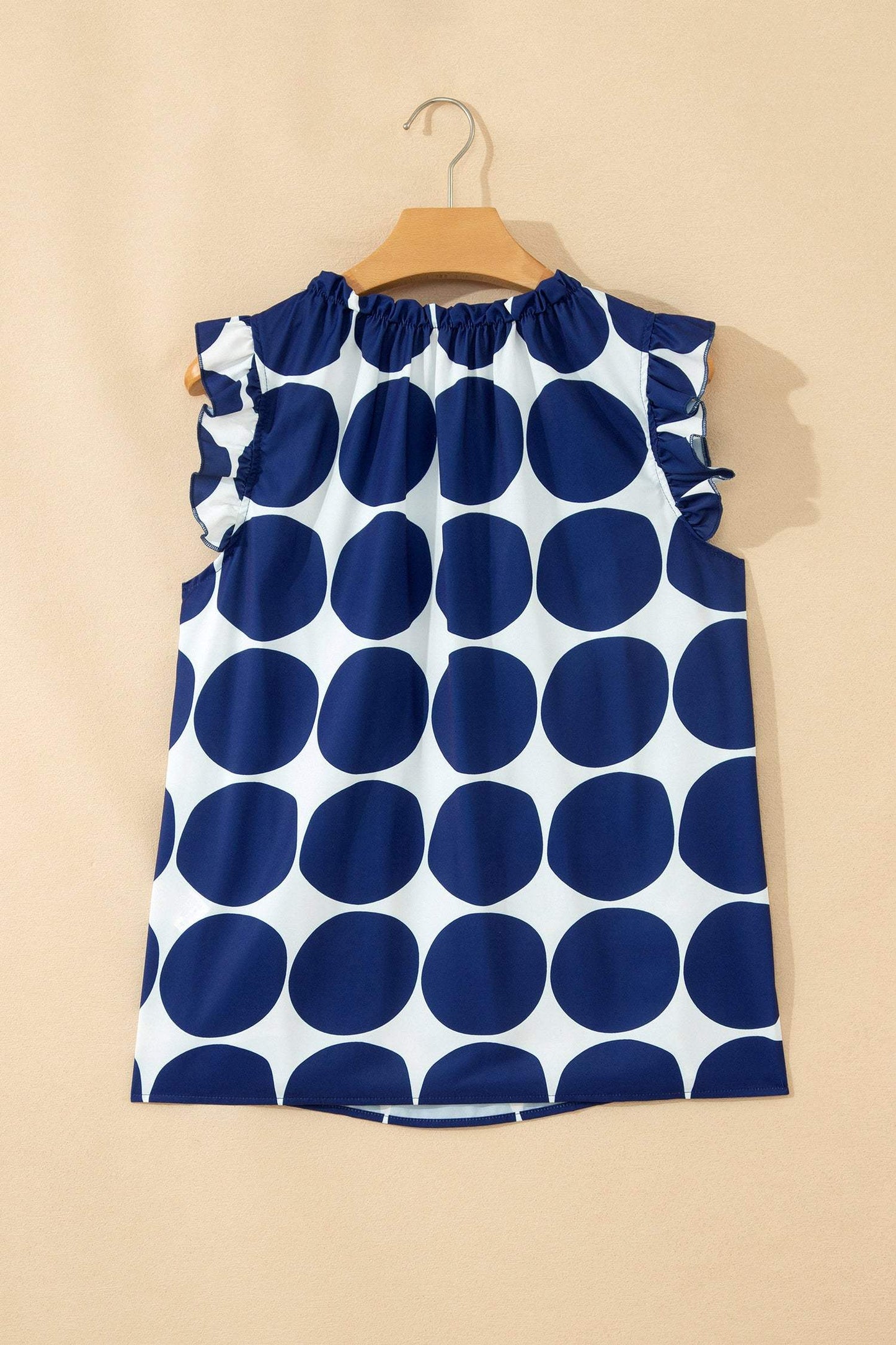 Rose Polka Dot Print Frilled Round Neck Shift Tank Top