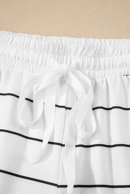 White Stripe Zip up Drop Shoulder Pullover and Short 2pcs Outfit