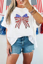 White Patriotic Sequin Bow Graphic Oversized Tee