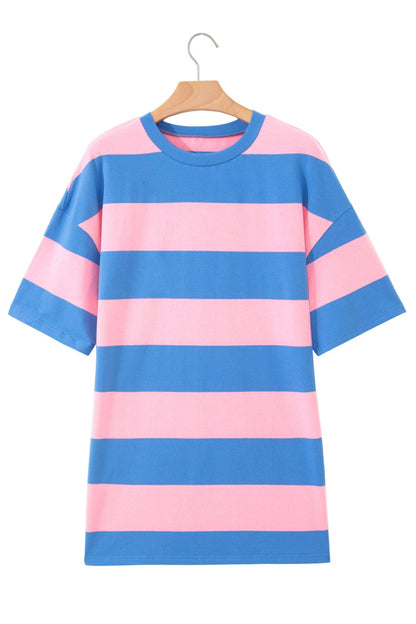 Bright Pink Striped Color Block Oversize Tunic Tee