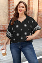 Green Boho Chic Notched V Neck Plus Floral Short Sleeve Top - Sweet Fashion Wholesale